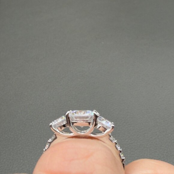 Three Stone Cubic Zirconia Engagement Ring Silver Tone Round Cut Size 6 - Picture 5 of 14